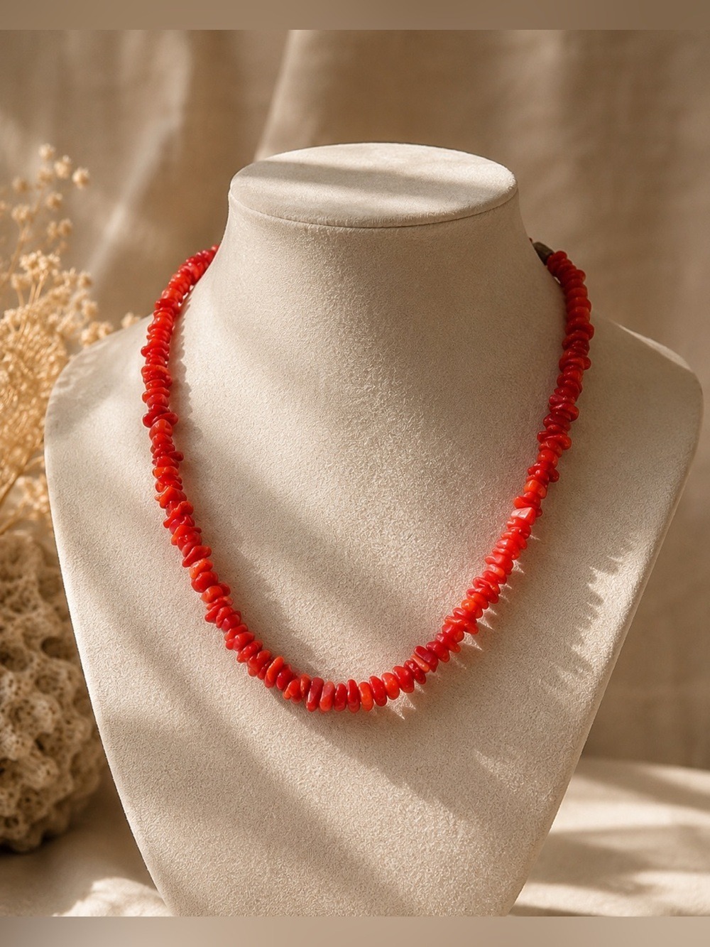 🪸 Vintage Genuine Red Orange Coral Chip Necklace 16” Natural Coral